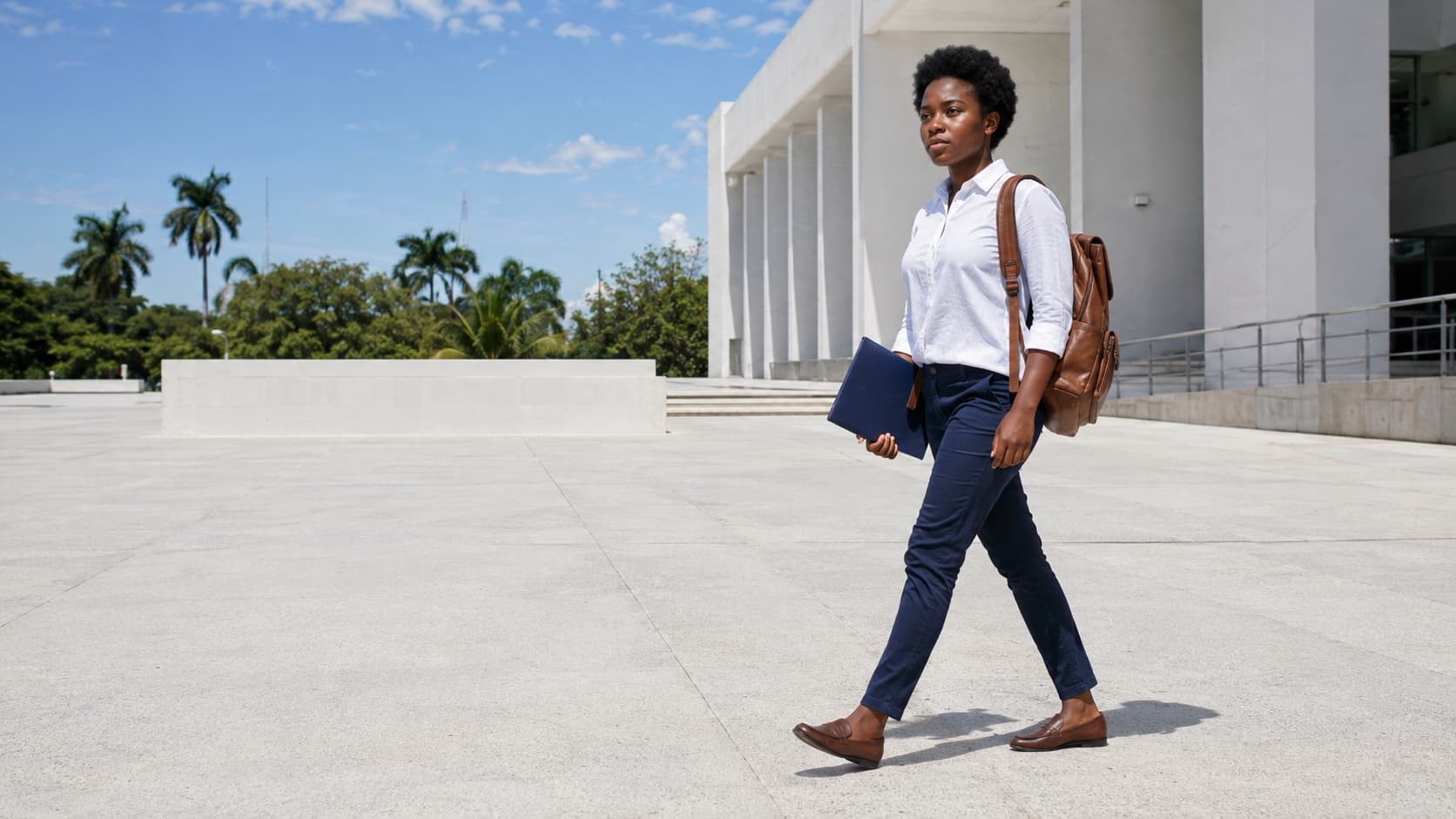A prospective NIGA student crossing the rectorate courtyard